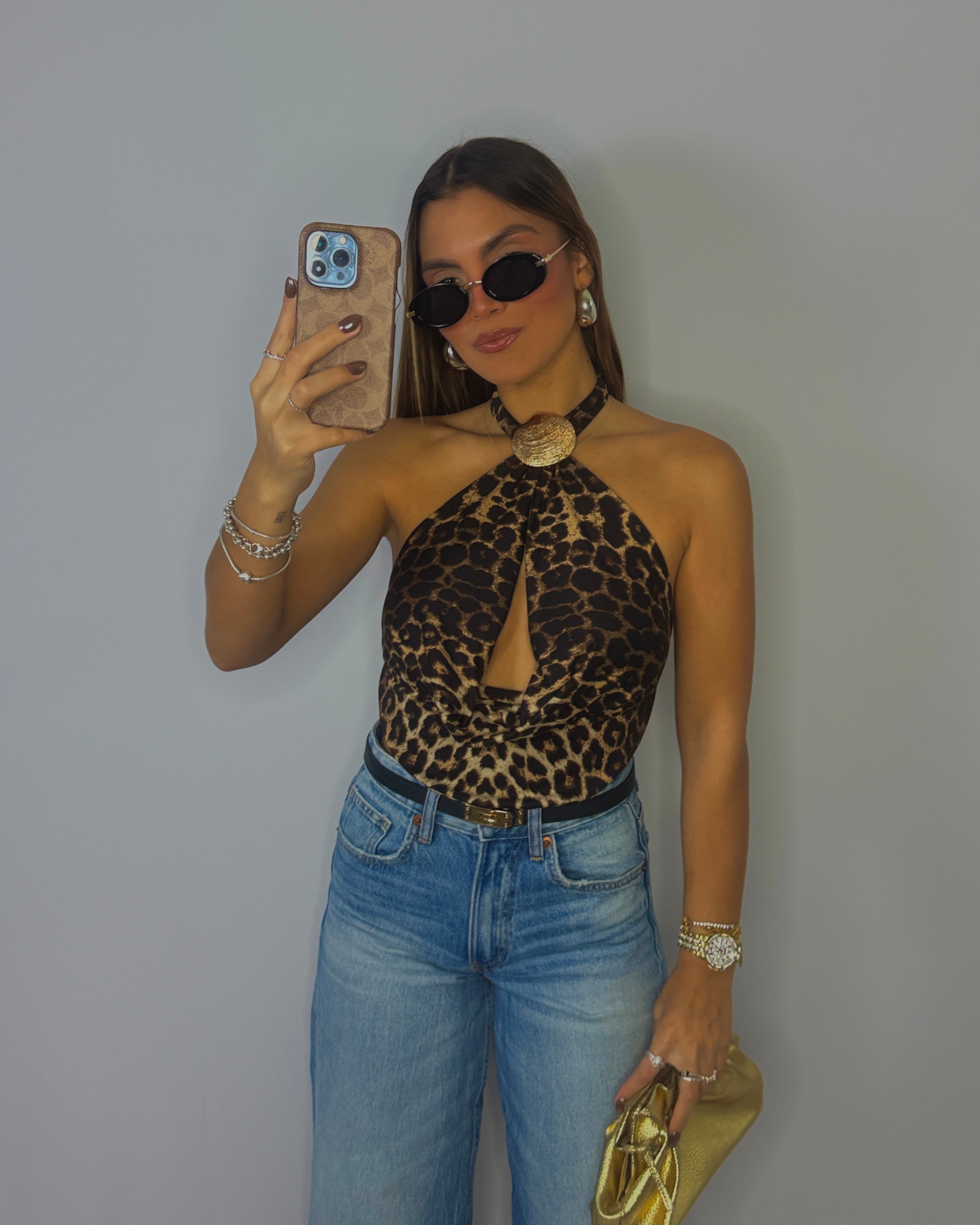 gracie leopard halter blouse