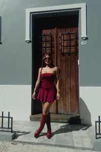 zoreïa burgundy strapless dress