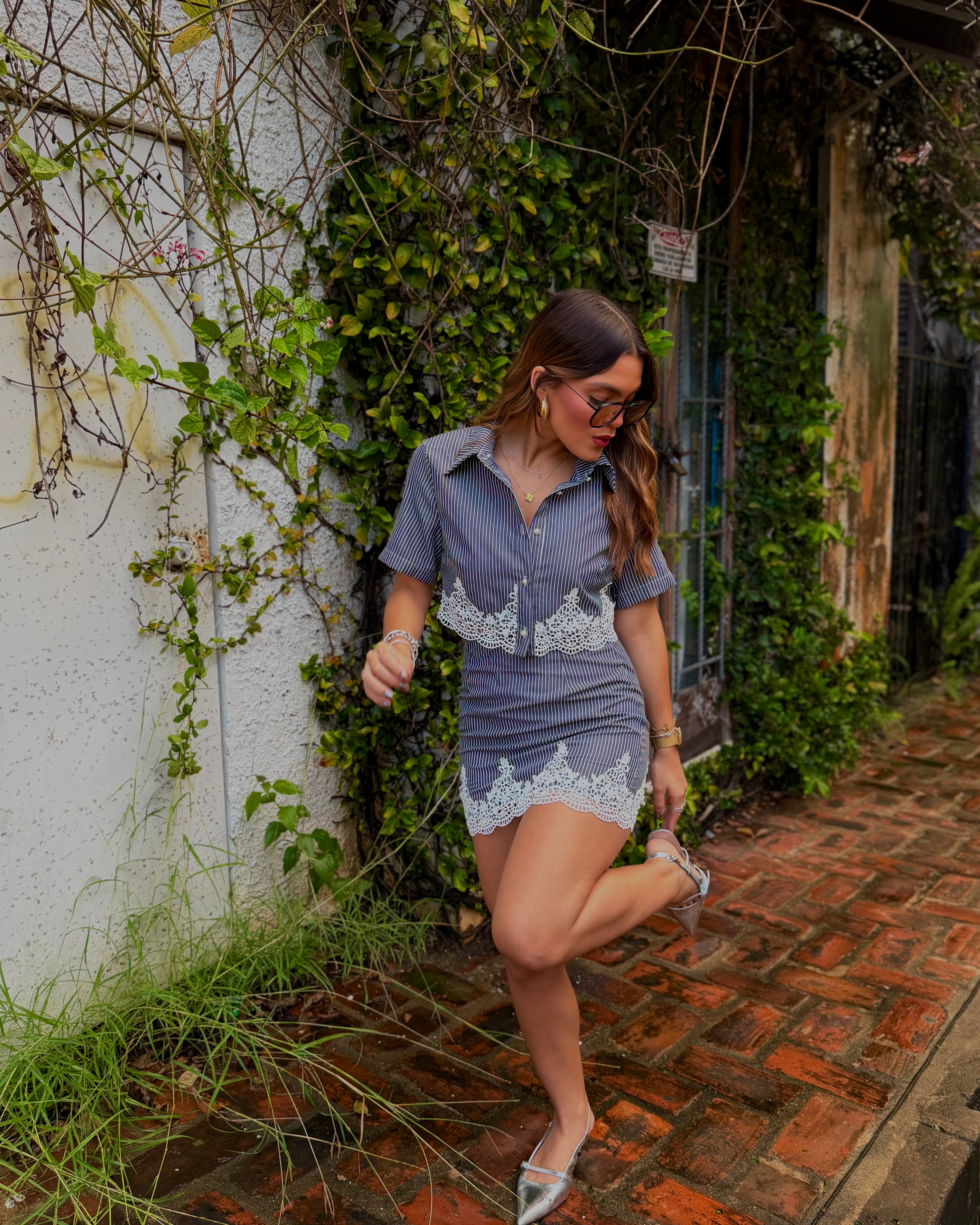 dalila button down skirt set