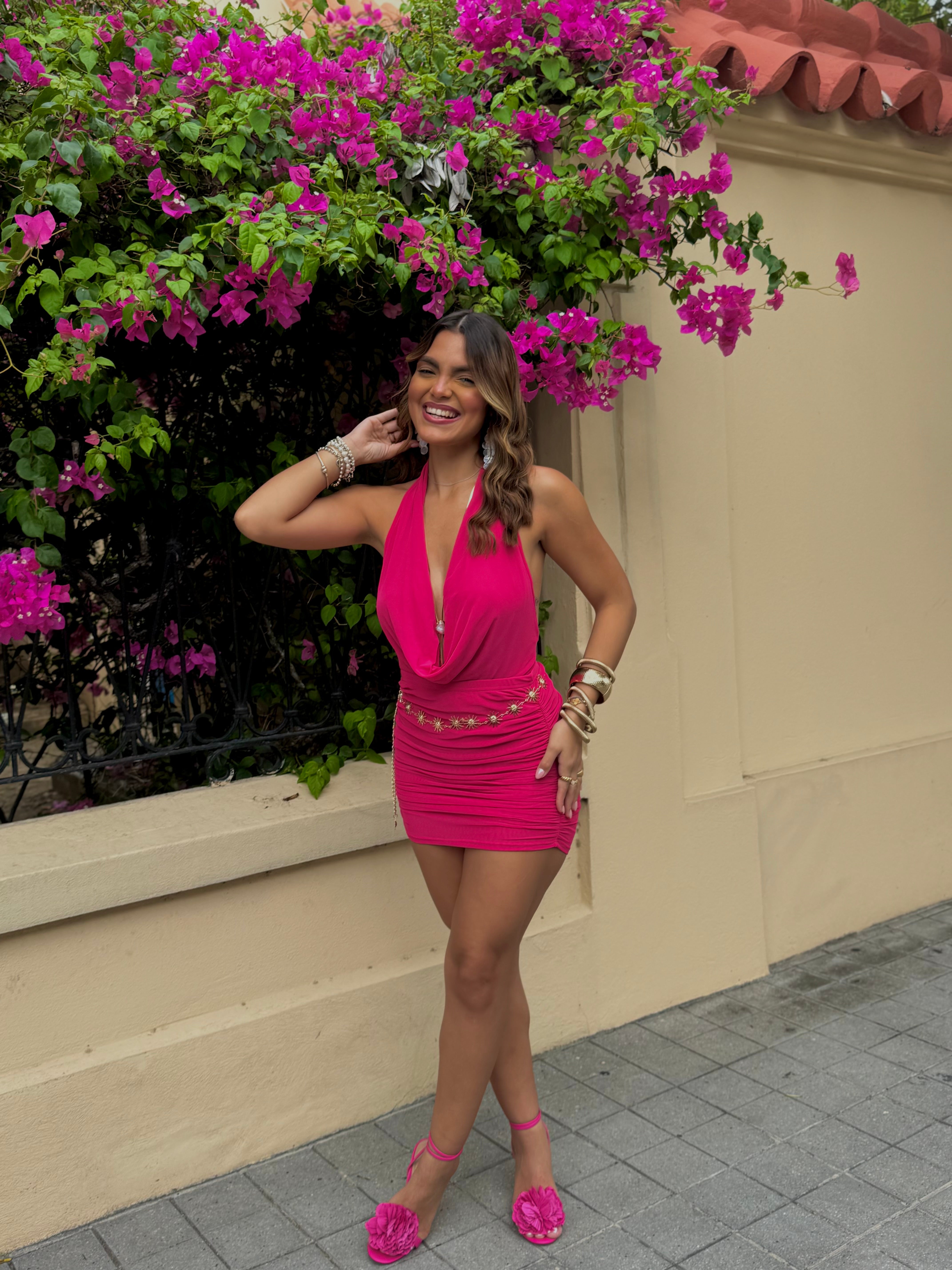 leiré mini skirt mesh set fucsia