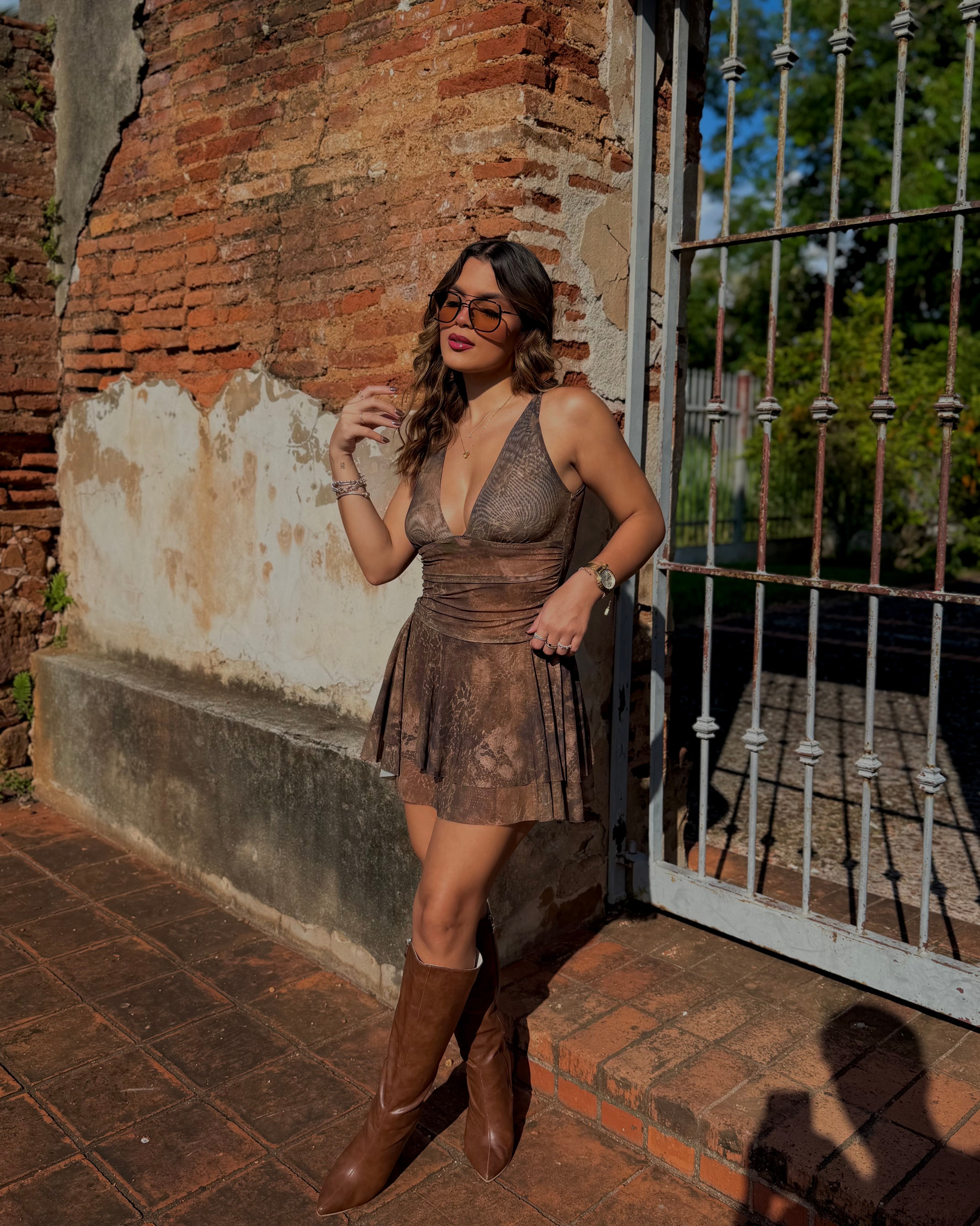 colette espresso ruffle mesh dress