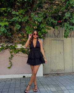 elianna halter ruffle dress