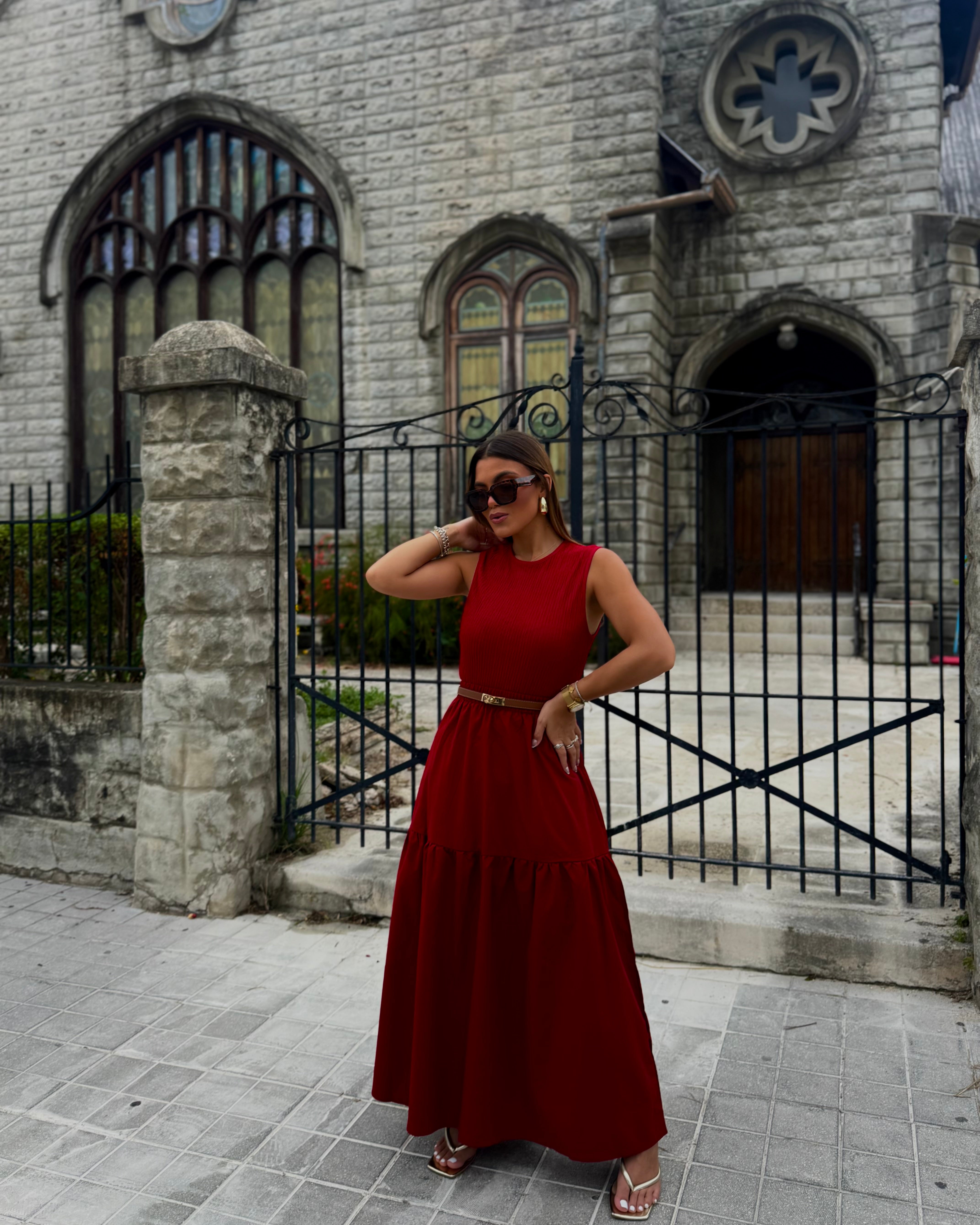 hedder burgundy maxi skirt set