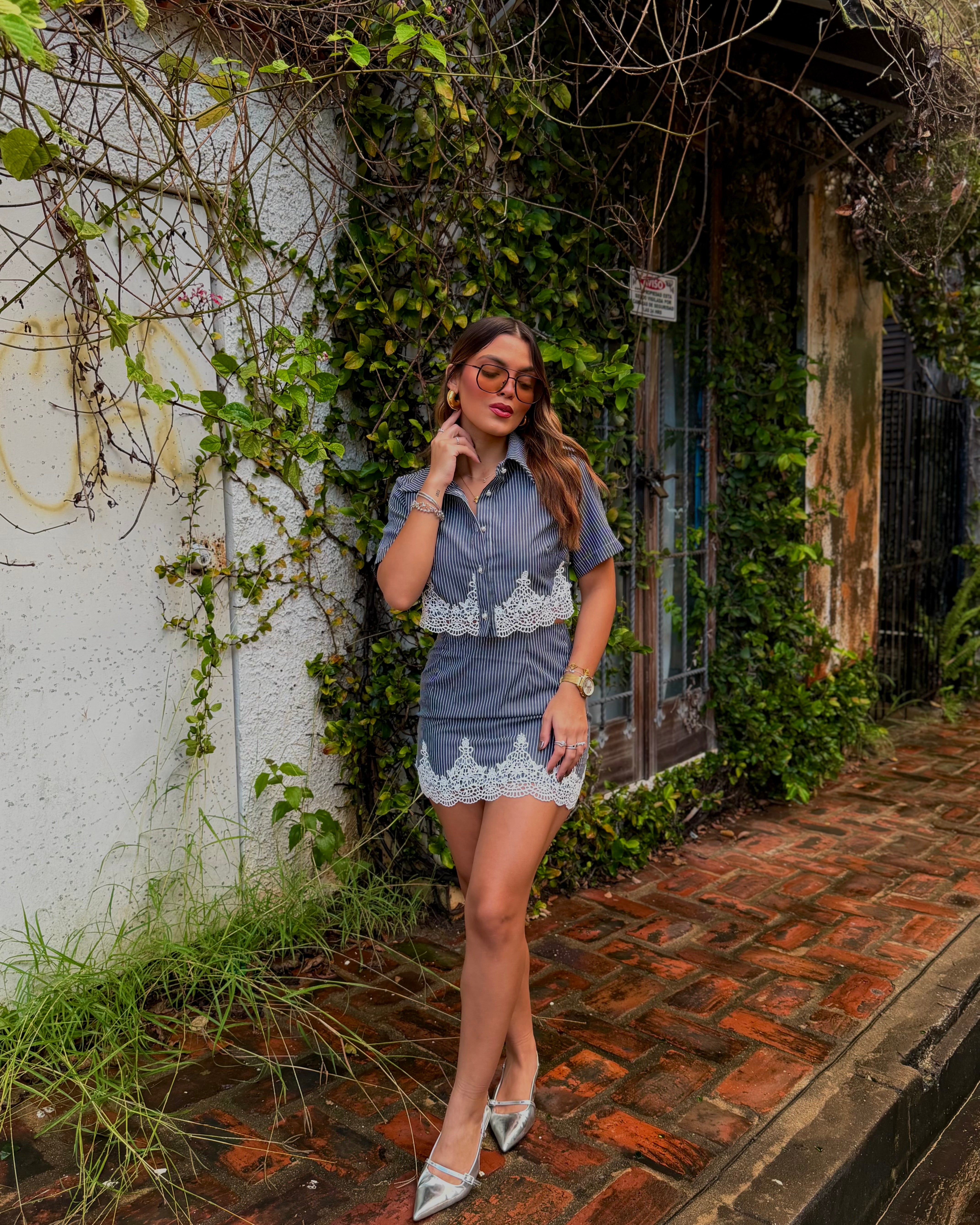 dalila button down skirt set