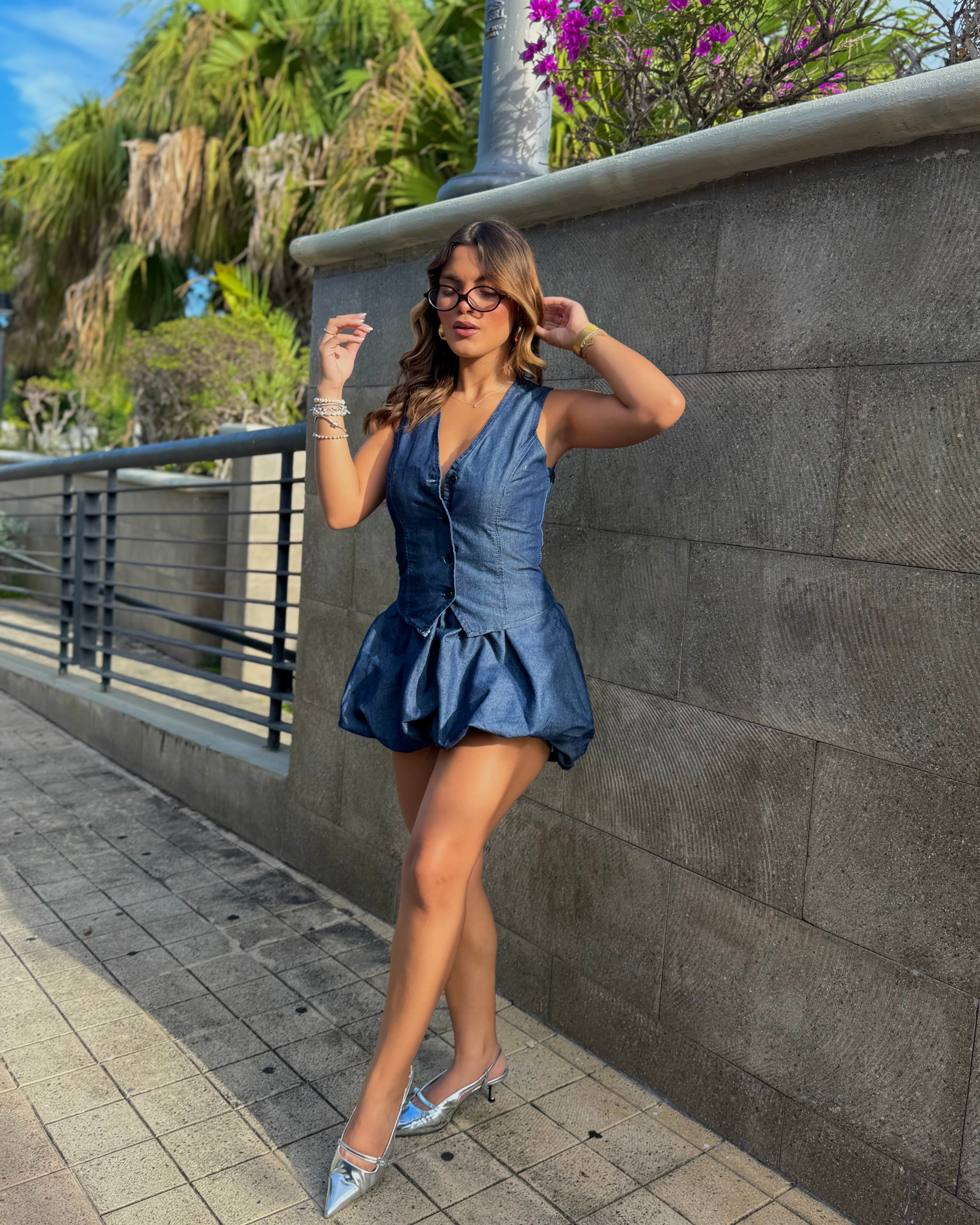 giulia bubble skirt set denim