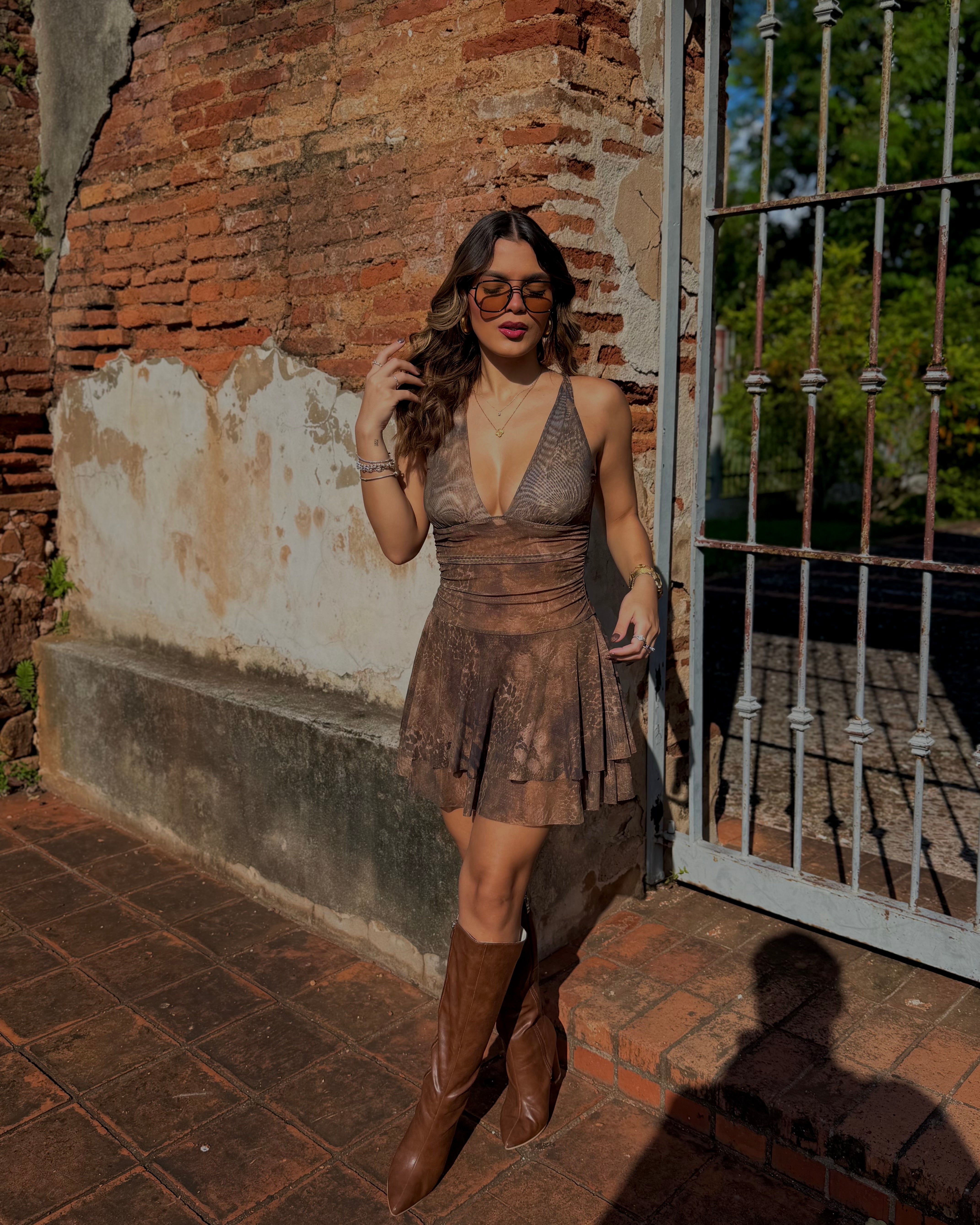 colette espresso ruffle mesh dress