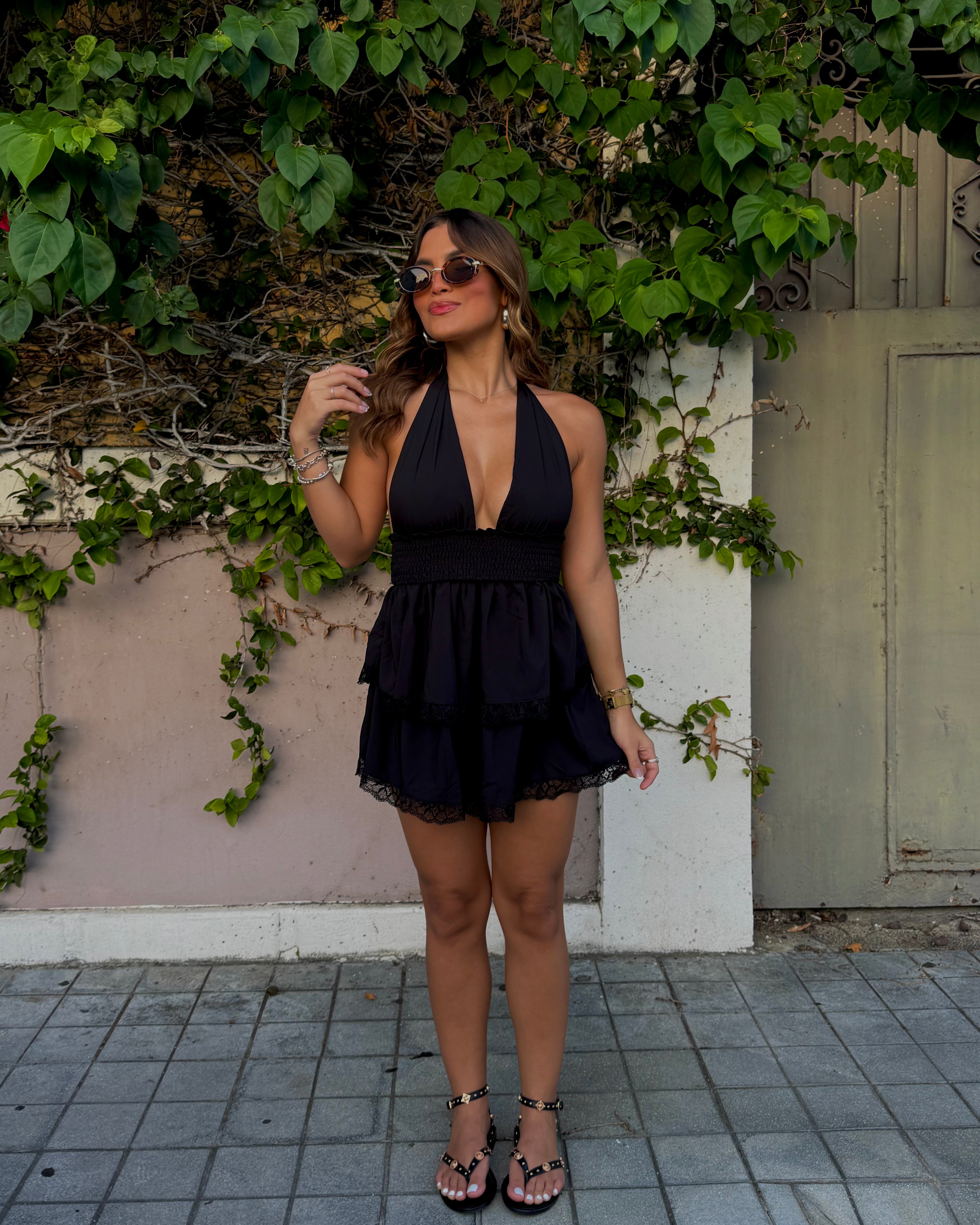elianna halter ruffle dress
