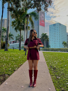 sterling button down skirt set burgundy