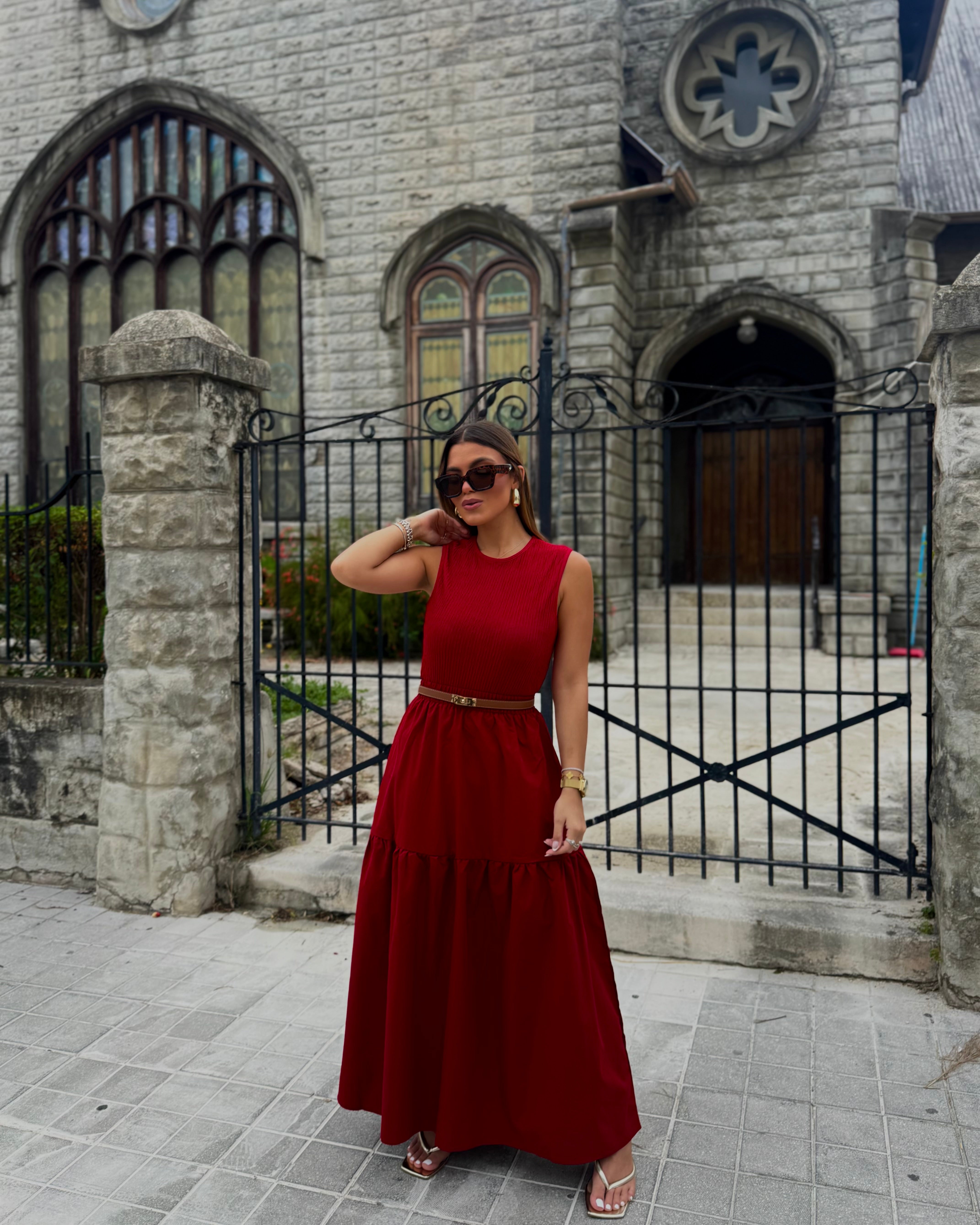 hedder burgundy maxi skirt set