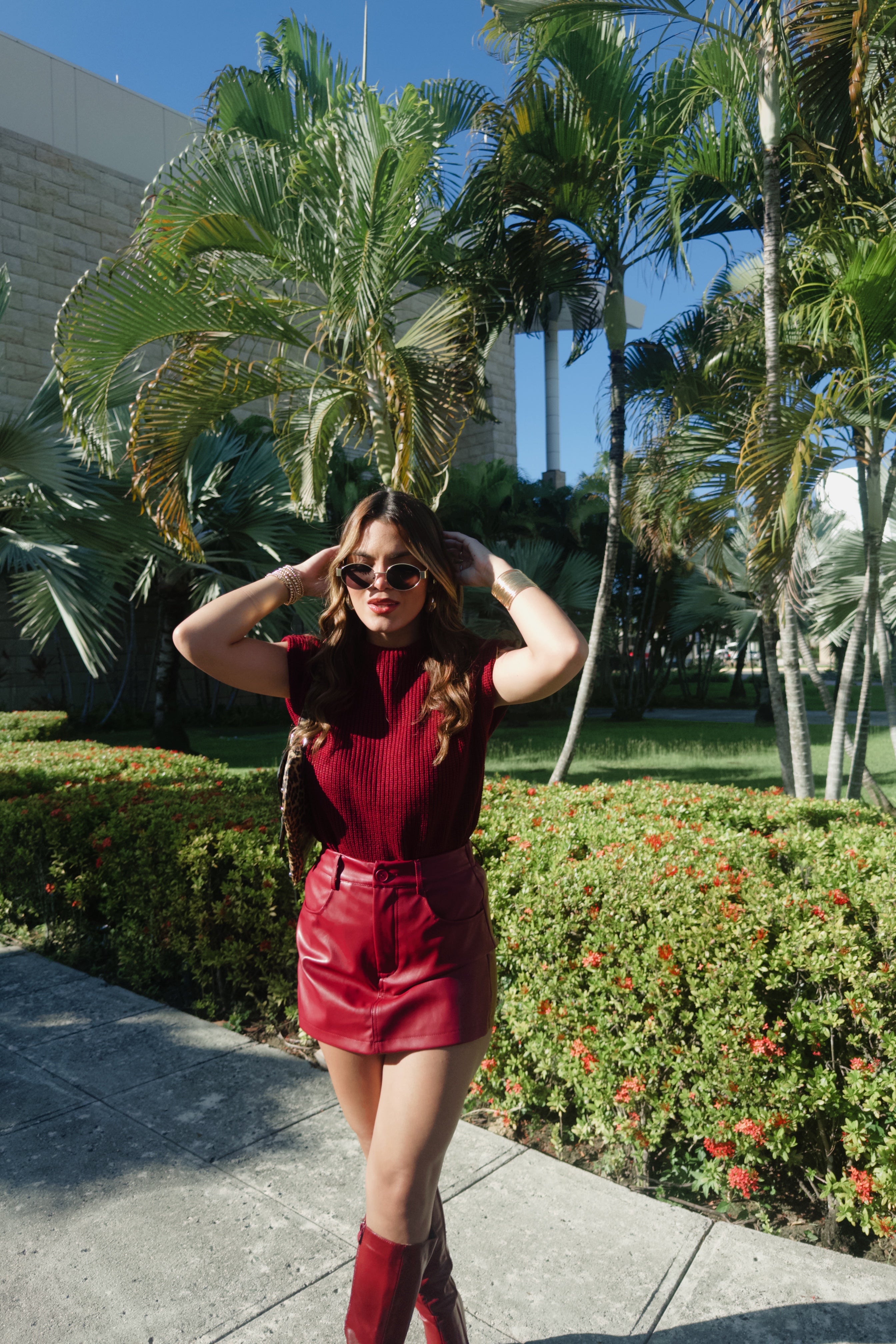 fernanda burgundy leather skort