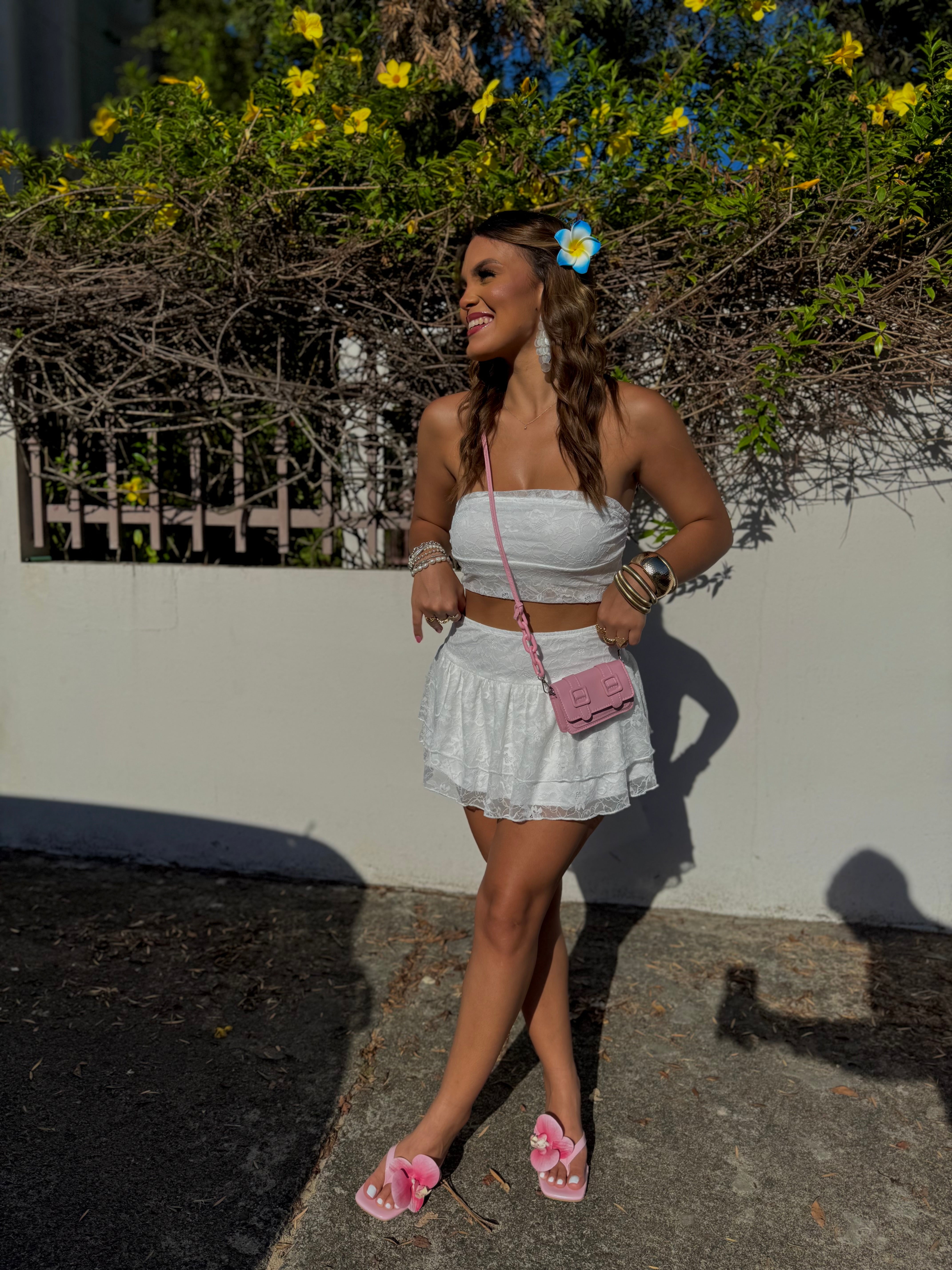 tailí white bloom lace skirt set