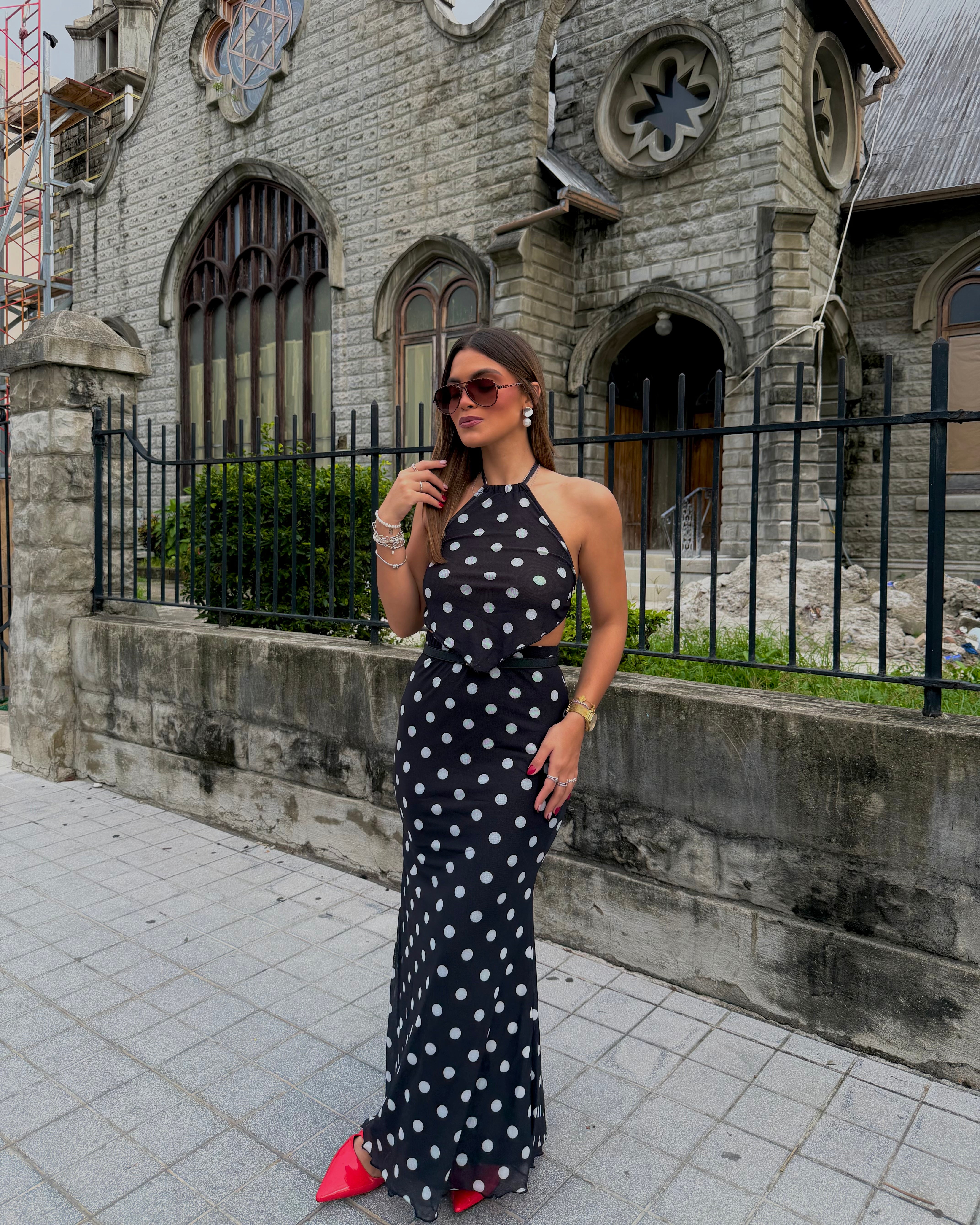 enriquetta midi polka dot skirt set