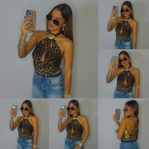gracie leopard halter blouse
